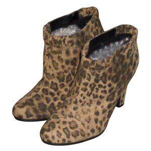 Sam & Libby Brown Leopard Animal Print Pull On Ankle Bootie Boots High Heel Sz 8